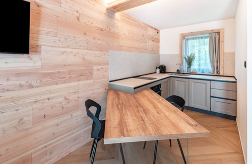 Vigo di Fassa Apartment | Noah Suites Neve Apartment with Mountain View, Private Terrace and Wi-Fi