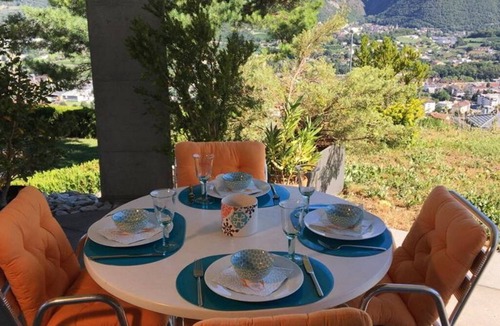 Venthone Apartment | Vacation apartment - View of mountains & town/near Crans-Montana