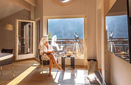 Saas-Balen Ski Chalet | Waldhotel Fletschhorn Private Whole Hotel in Saas-Fee 360 Alpine Views & Sauna